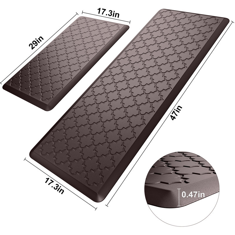 Anti-fatigue Mat Non-Slip Kitchen Mat, Brown, Runner 17.3" x 30" + 17.3" x 47"