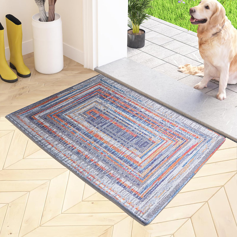 Paillasson Jebreel bleu antidérapant, tapis de porte absorbant, antirouille et antidérapant pour l'intérieur et l'extérieur.