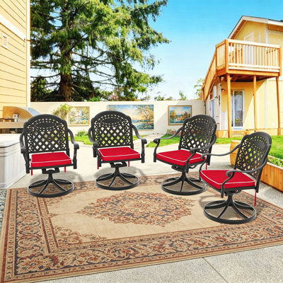 Ensemble de 4 chaises de patio en fonte d'aluminium avec coussins confortables, résistants aux intempéries et élégants pour l'extérieur