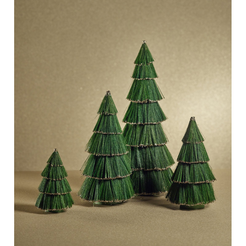 Arbre décoratif tigré vert avec garniture scintillante dorée, H 22 po x l 9 po x P 9 po