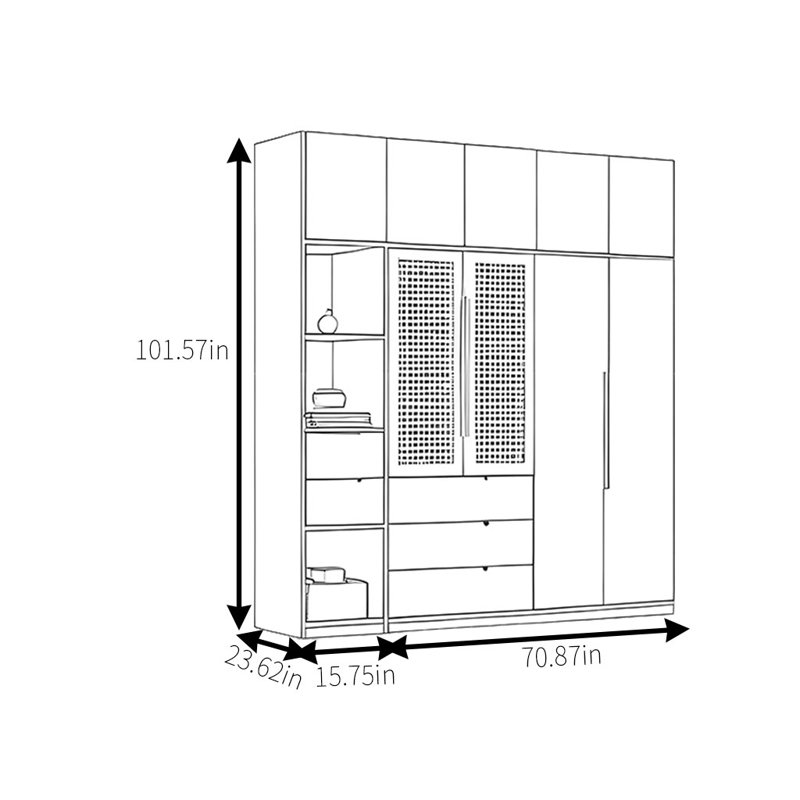 Simple And Practical Wardrobe, 101.57" H x 86.61" W x 23.62" D