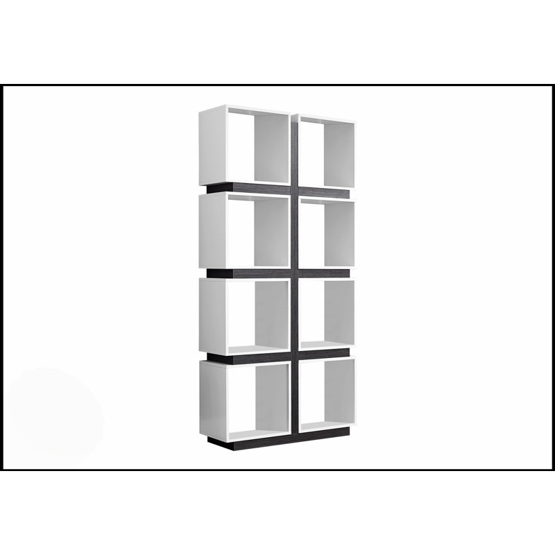 Bibliothèque moderne à 5 niveaux avec finition grise et blanche, parfaite pour le rangement et la présentation de bureau et de chambre à coucher.