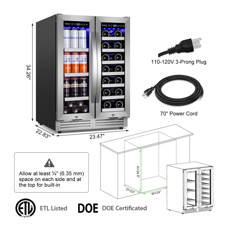 24" Stainless Steel Dual Zone Wine and Beverage Refrigerator