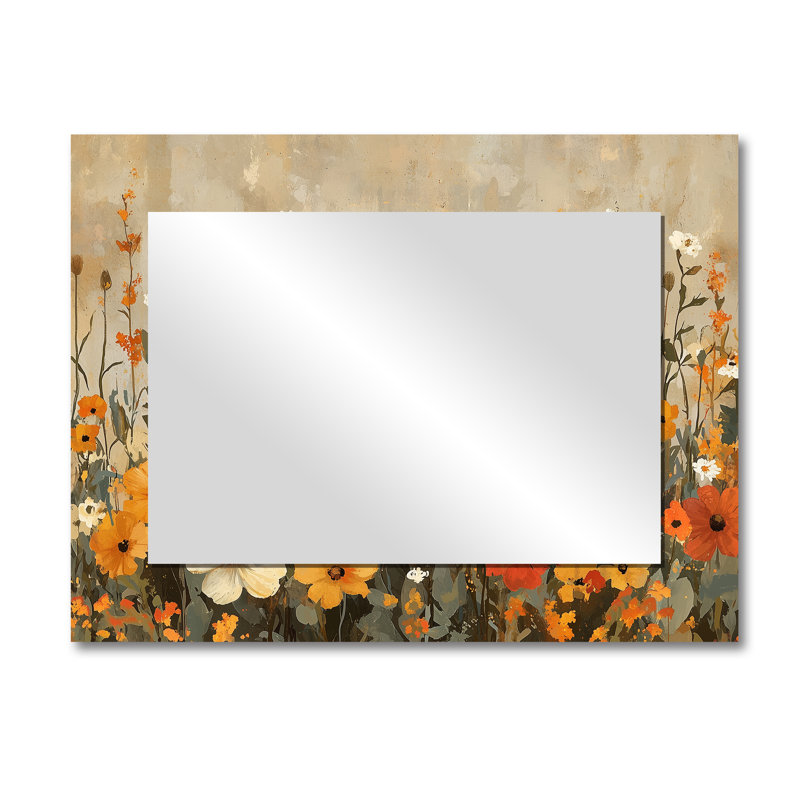 Brown Earth Roots Of Wildflowers I - Floral Accent Wall Mirror - Printed On Metal, 30" x 40"