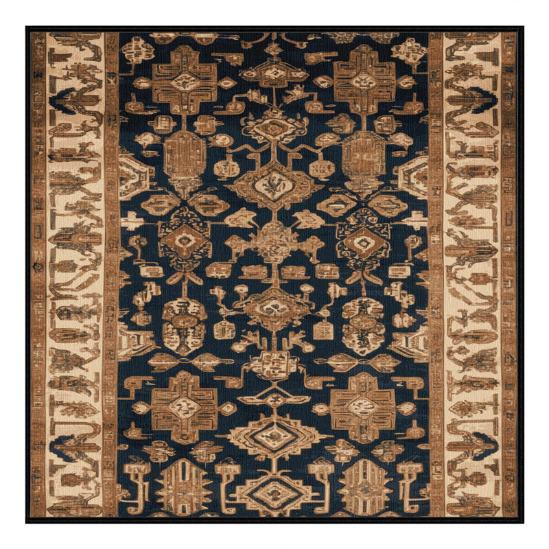 Machine Washable Art Deco Brown Area Rug, Square 7'
