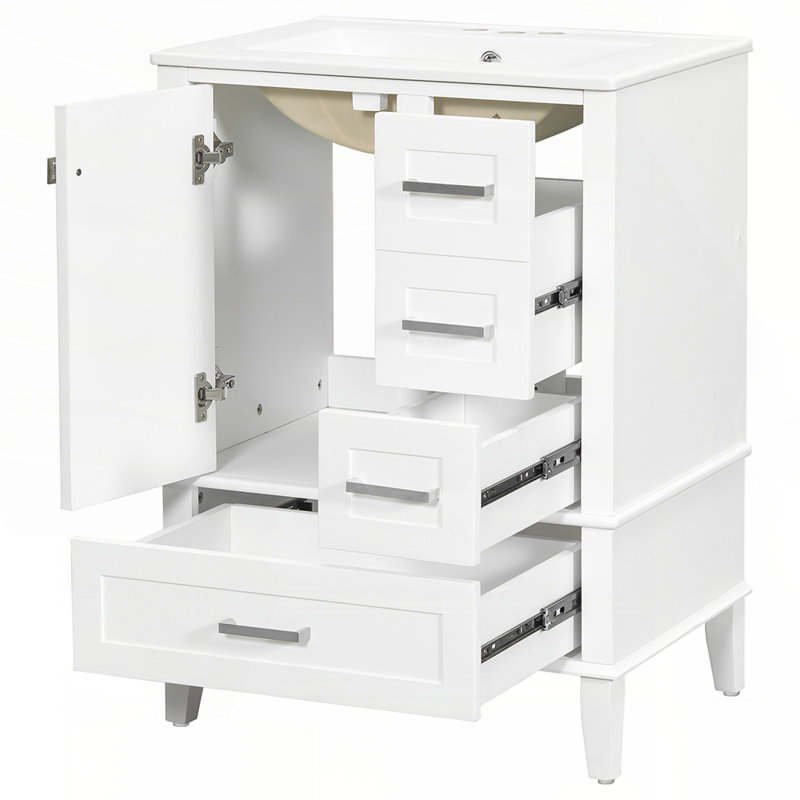 Meuble-lavabo compact de 24,8 pouces avec plusieurs options de rangement et un design moderne et élégant pour les petites et moyennes salles de bain