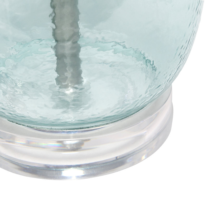 Clear Blue Glass Nightstand Lamp with White Barrel Shade