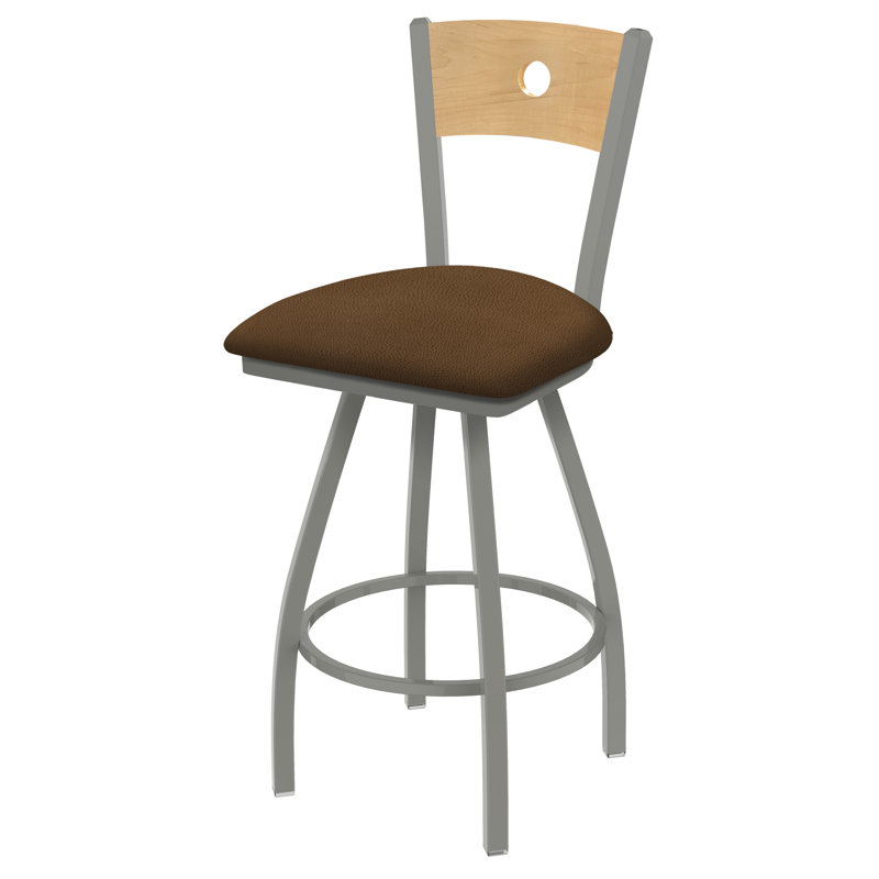 Tabouret pivotant Voltaire, Chêne naturel, Nickel anodisé, Siège Rein Thatch / finition érable naturel
