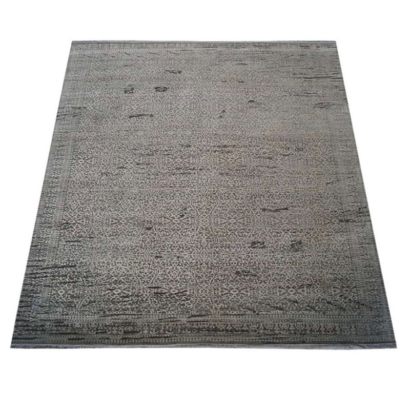 Tapis d'intérieur gris oriental en soie et laine noué à la main