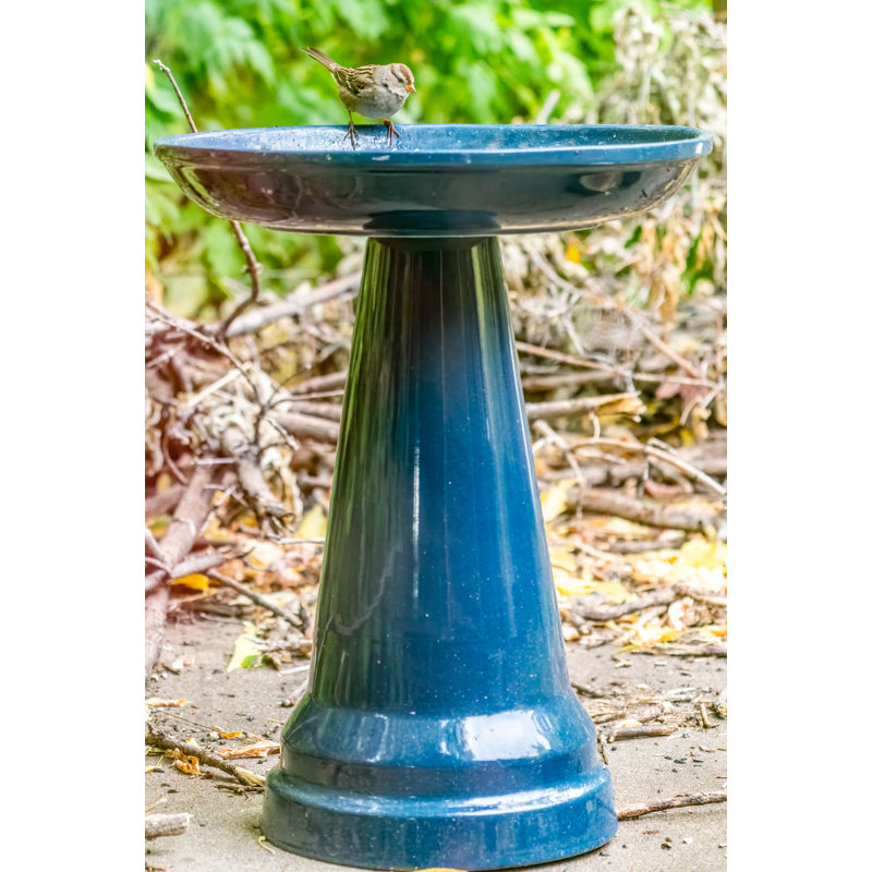 Summer Green Ceramic Pedestal Bird Bath with Locking Top