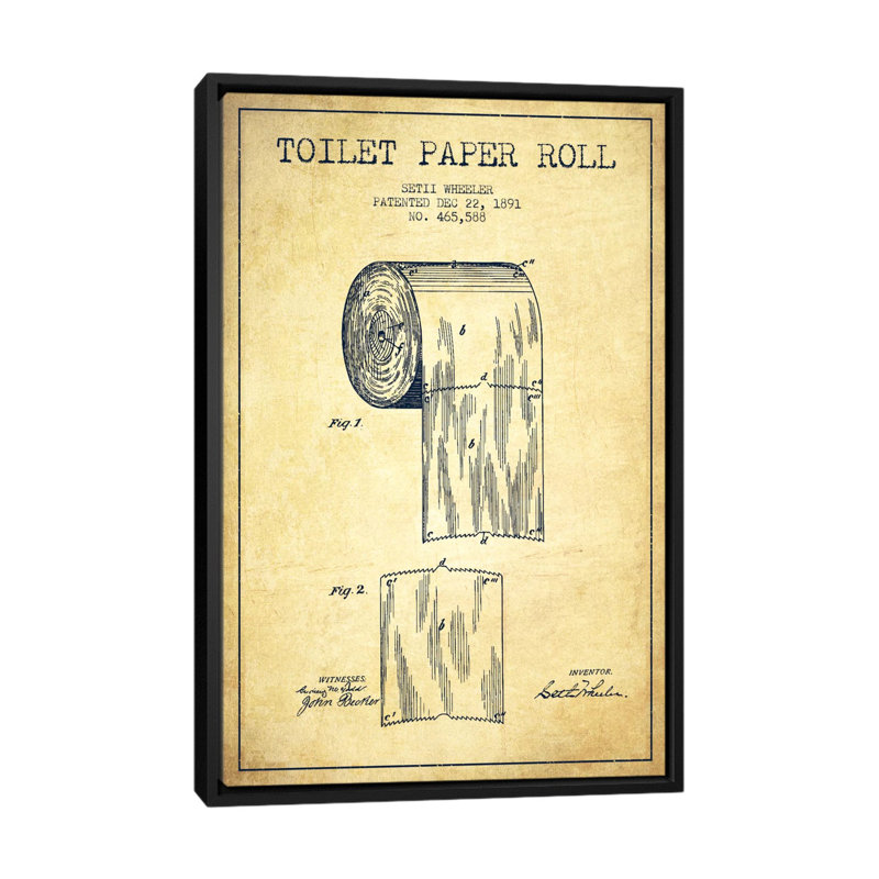 Papier hygiénique rétro, modèle de brevet - impression d'art mural, H 26 po x l 18 po, Noir