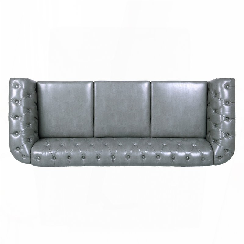 Canapé Chesterfield 83,85 po Deaneen, Similicuir gris