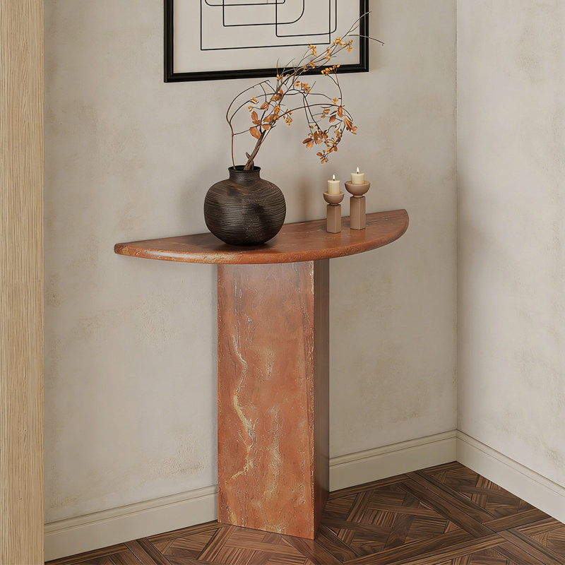 Console semi-circulaire, H 33,46 po x l 35,43 po x P 13,78 po, Rouge / Orange