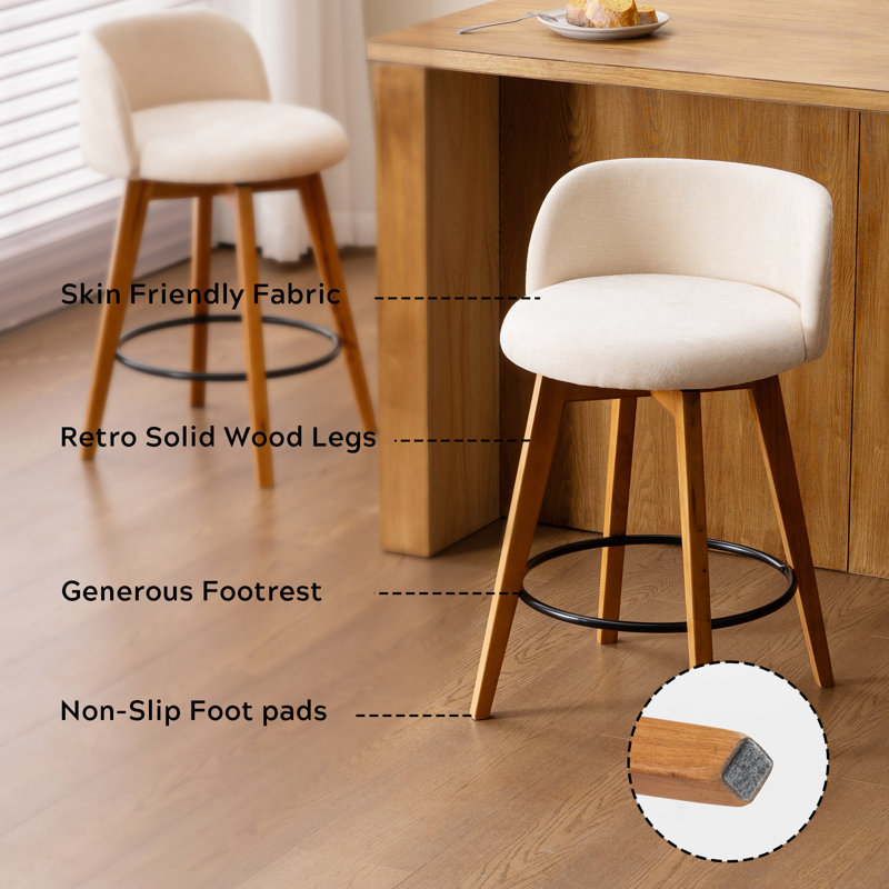 26" Counter Height Bar Stools With Chenille Fabric, 2