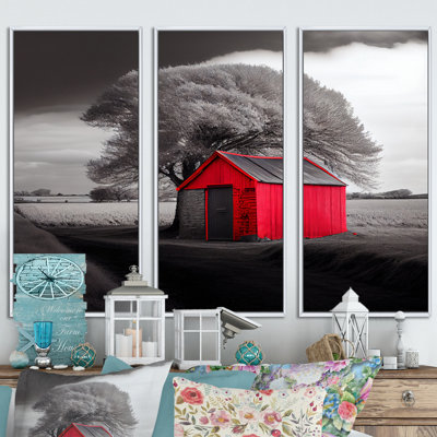 " Red Cottage in the Countryside I " 3 Piece Art Color Photography Print