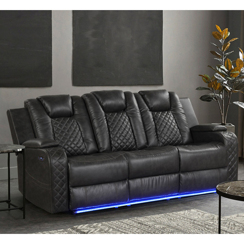 Senol 85'' Reclining Sofa, Black Faux Leather