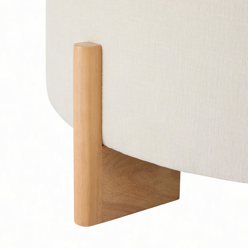 Repose-pieds rond capitonné 32 po avec pieds en bois massif, table basse moderne avec boutons capitonnés, lignes passepoilées, repose-pieds en chenille pour le salon
