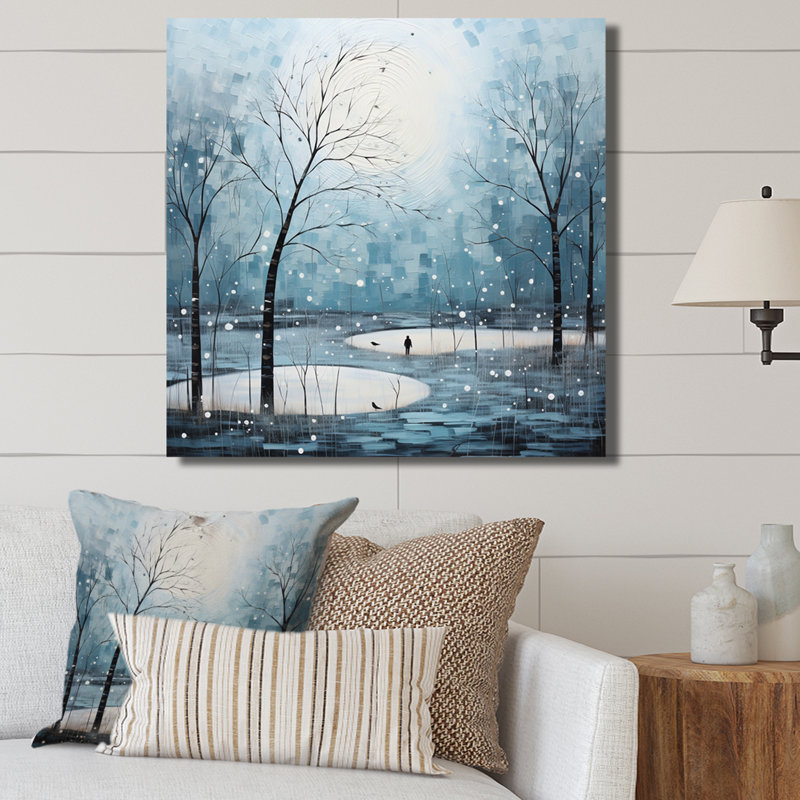 Bleu et blanc - pointillisme hivernal scandinave moderne VI - impression, H 30 po x l 30 po x P 1 po, Toile tendue