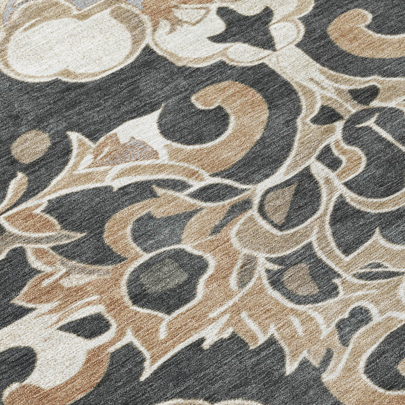 Machine Washable Indoor/Outdoor Xhevrie Charcoal Rug, Round 8'