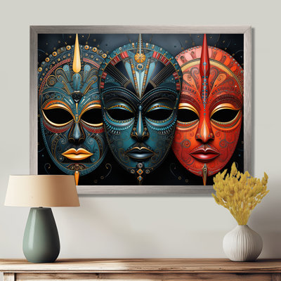 Red African Masks III Framed On Canvas Print