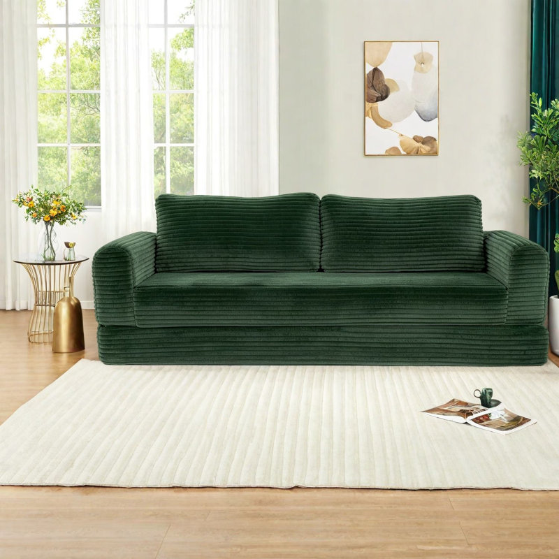 Canapé extensible compressible de 193 cm avec rangement, velours côtelé vert, style moderne