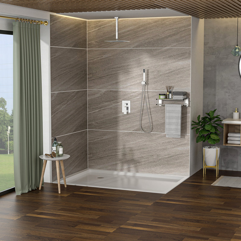 Pomme de douche double - Système de douche carré à fixation au plafond de 10 pouces avec valve brute, Chrome