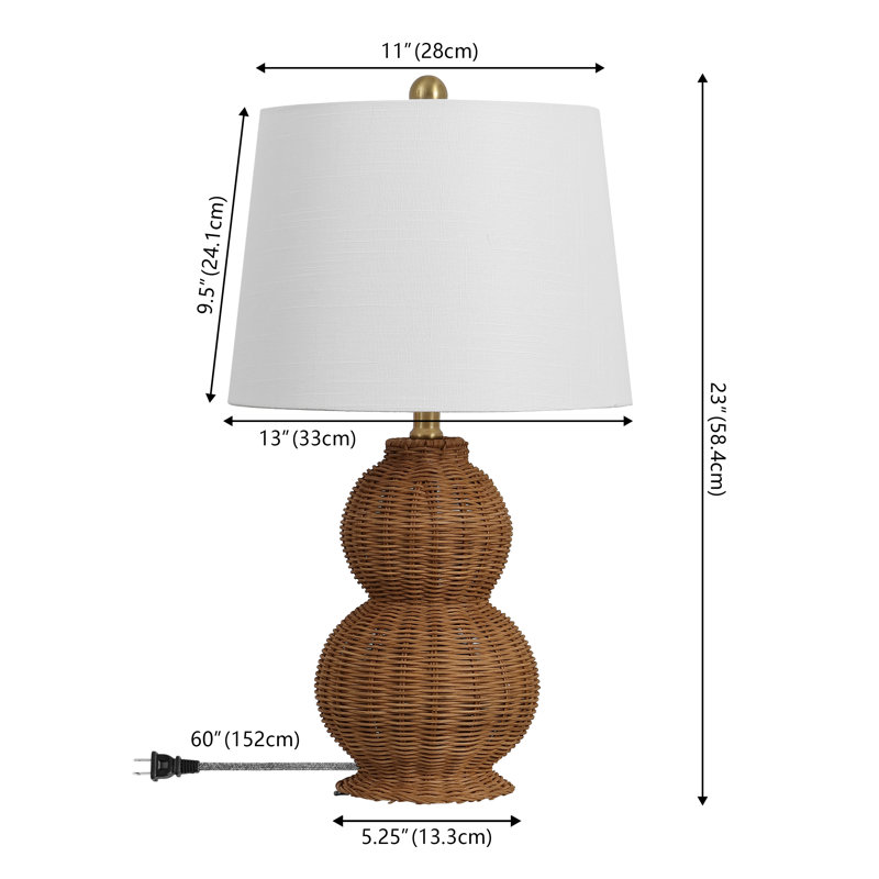 Lampe de table moderne à DEL en rotin tissé bord de mer Millie 23 po