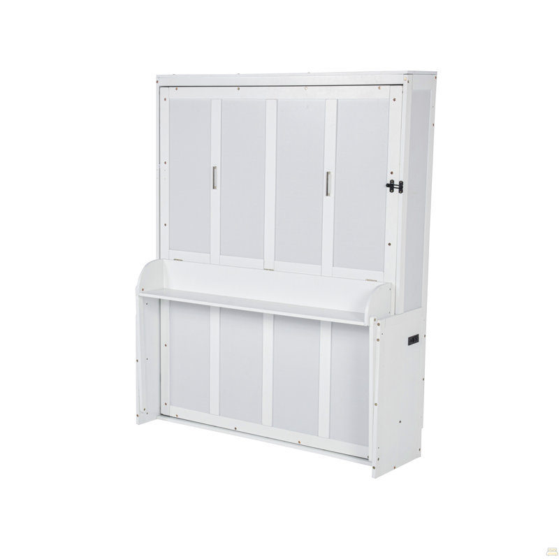 Grand lit escamotable vertical en bois grand format, lit escamotable mural peu encombrant, armoire murale, avec bureau, vérins à gaz