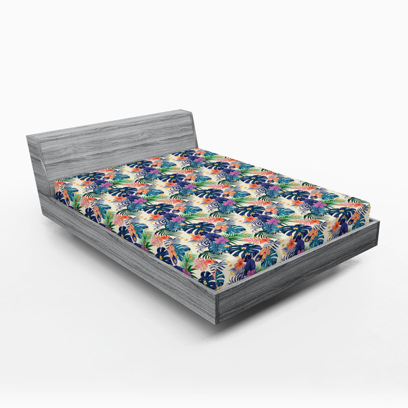 Ensemble de 2 draps-housses Ambesonne, Multicolor Floral 19, Drap-housse grand