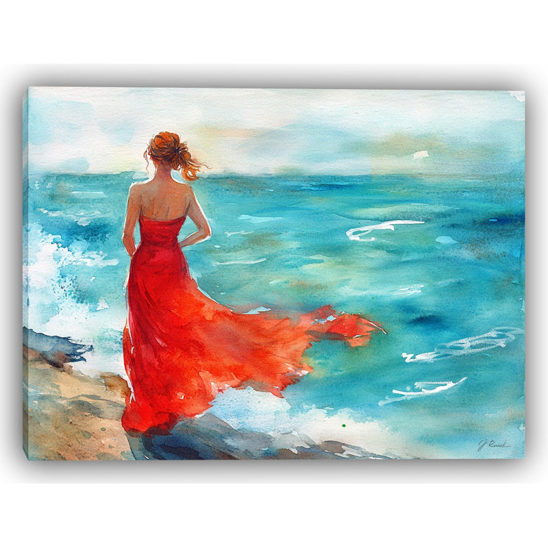 Art sur toile, "Dame en rouge", H 16 po x l 24 po