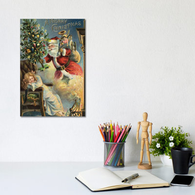 Merry Christmas Santa by Vintage Apple Collection - Wrapped Canvas Print