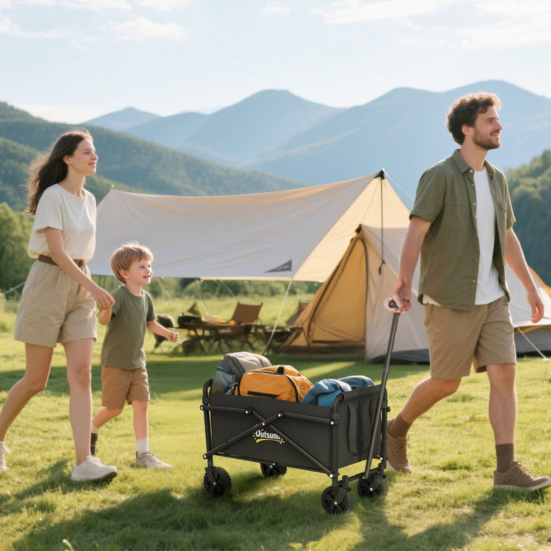 Small Collapsible Folding Wagon Cart, Utility Garden Cart, Black