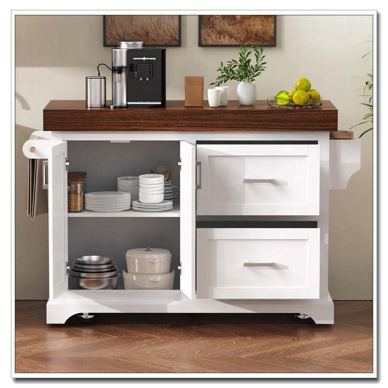 53" Large Kitchen Island, White