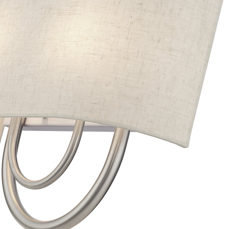 2 Light English Bronze ADA Sconce With Hand Crafted Oatmeal Fabric Shade With White Fabric Inside, Brushed Nickel