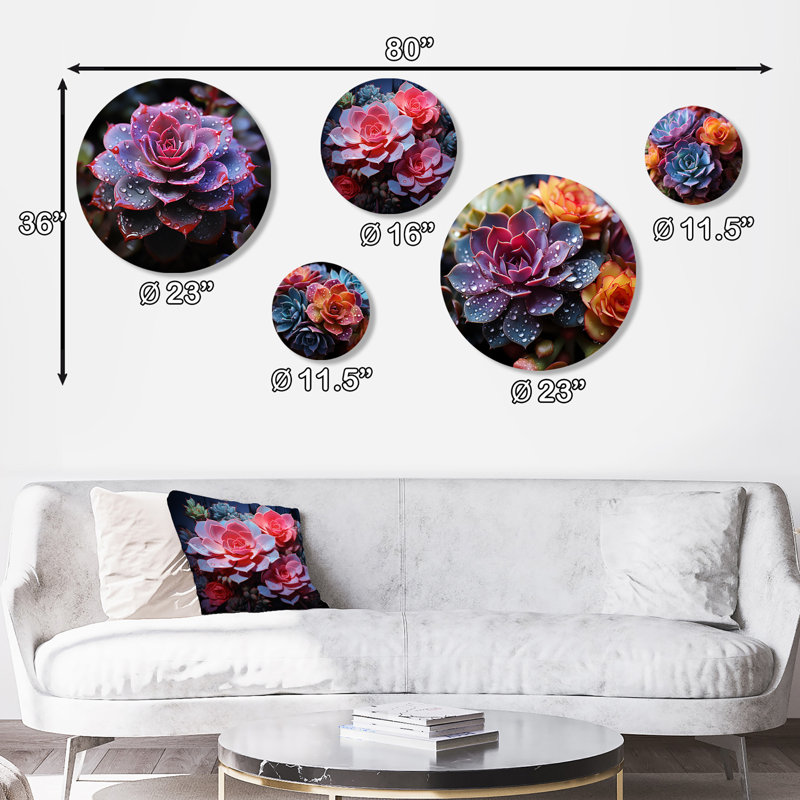 Neon Succulent Elegance - Succulent Succulent, ensemble d'art mural rond de 5