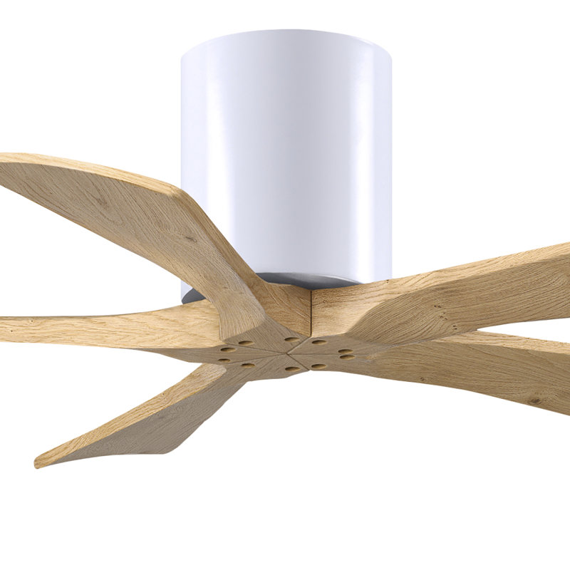60" Irene 5-Blade Hugger Ceiling Fan with Wall Remote, 42", Matte Black, Light Maple Tone