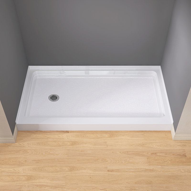 White Acrylic and Fiberglass Rectangular Shower Base with Left Drain