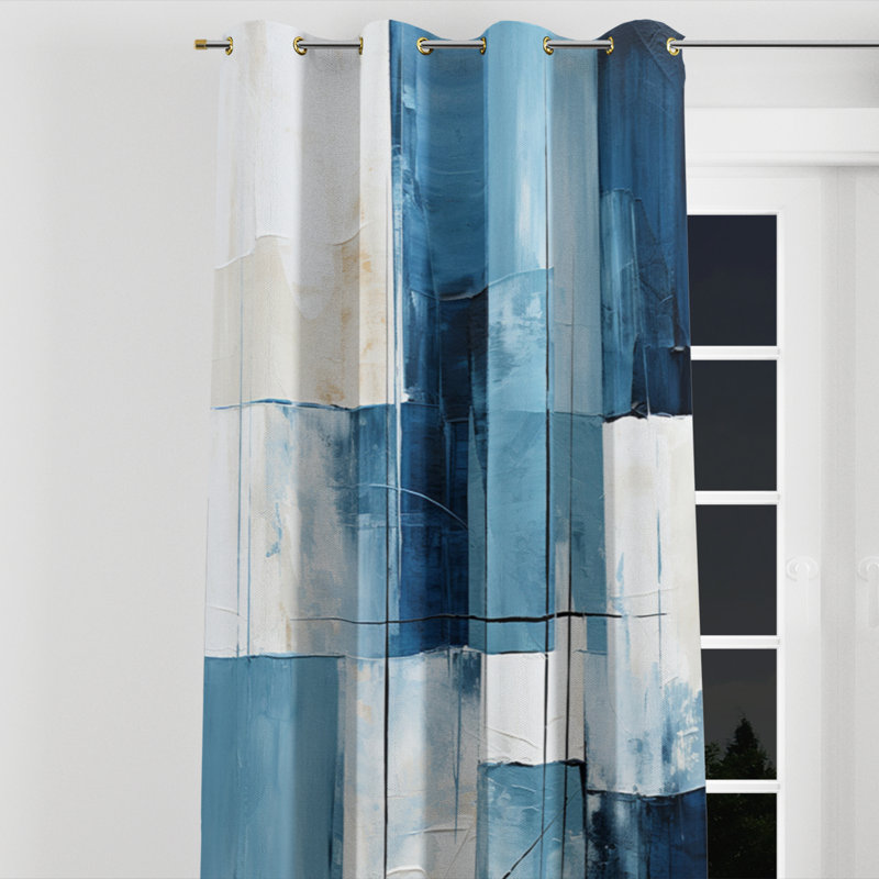 Frissell Nautical White And Blue Geometry Shapes III - Abstract Grommet Curtain - Velvet Room Darkening - 1 panel