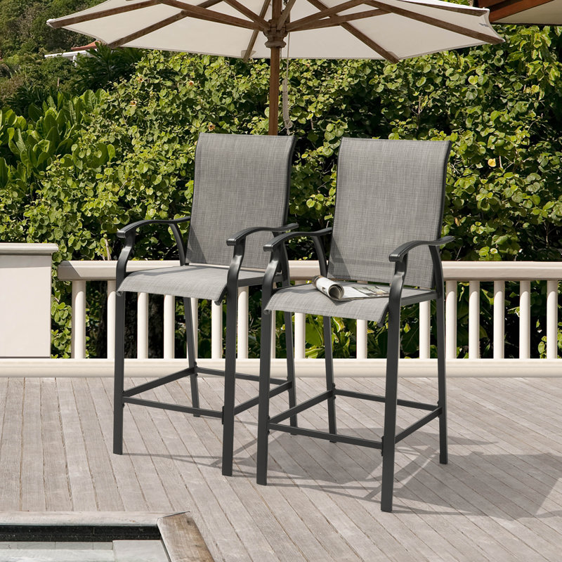Outdoor 2-Piece PVC-coated polyester Bar Stools of 2, 23'' High Backrest Outdoor Bar Stools with Metal Legs for Patio, Gray