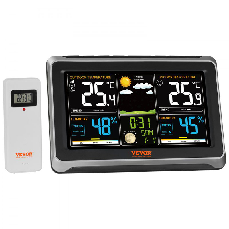 Weather Station Indoor Outdoor, 7.5 in Large Color Display, Wireless Digital Home Weather Station, with Sensor Atomic Clock Adjustable Backlight Forecast Data Calendar Alarm Alert Temperature