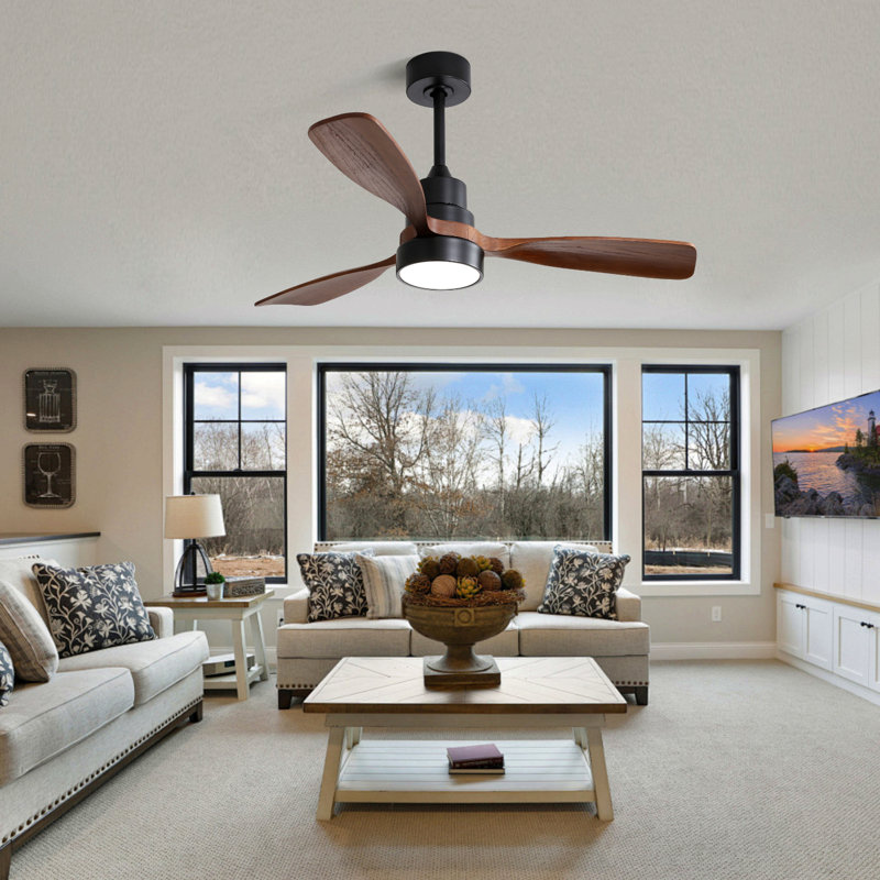 48 pouces ventilateur de plafond à profil bas DC 3 pales en bois massif ventilateur de ventilateur réversible avec télécommande