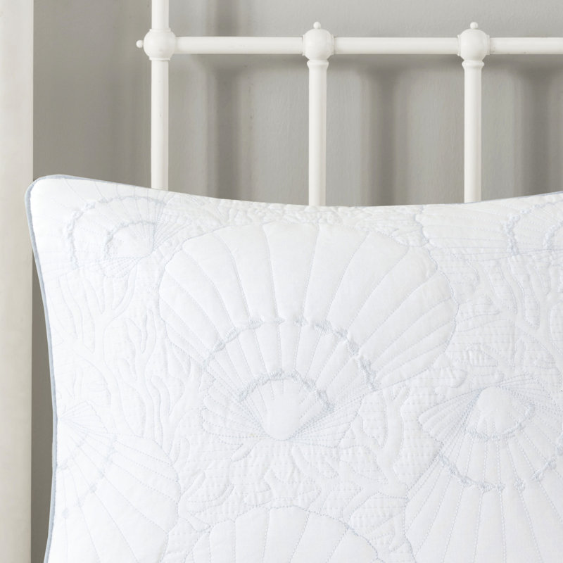 Édredon blanc grand, 100% coton avec coquillage bleu et confortable, comprend un édredon, une jupe de lit 2 taies décoratives pour grand lit, une courtepointe dans un motif de chambre à coucher de rêve, des taies décoratives,