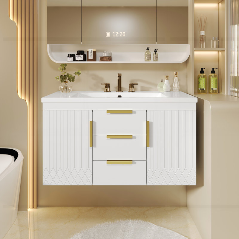Meuble-lavabo mural de 36 po avec lavabo en rÃ©sine, Blanc