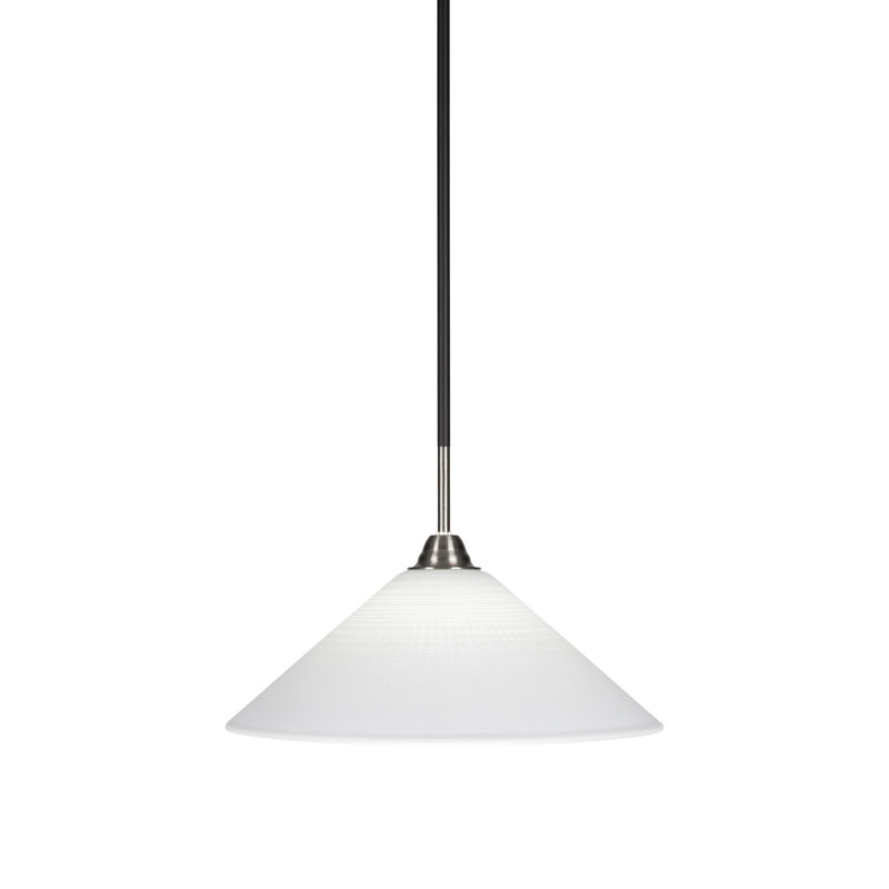 Luminaire suspendu à tige Samy en noir mat et verre brossé au fini nickel, Matrice blanche, H 10 po x l 16 po x P 16 po