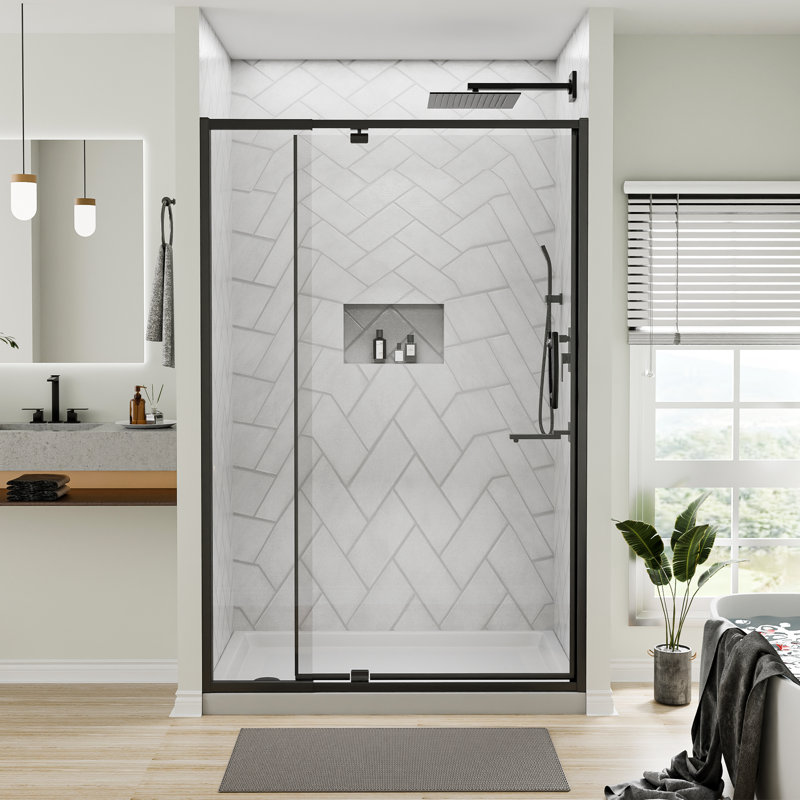 Porte de douche à charnière pivotante avec cadre transparent l 38 à 42 po x H 71 po, Noir mat