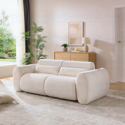 79 in. Round Arm Cloud Curved 3 Seater Modern Upholstered Chenille Sofa, Snow White, Comfortable and Stylish