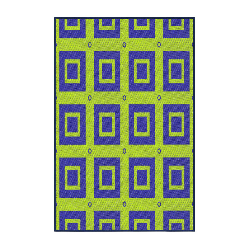 Tapis vert/bleu à motifs, Rectangle 5 pi x 7 pi