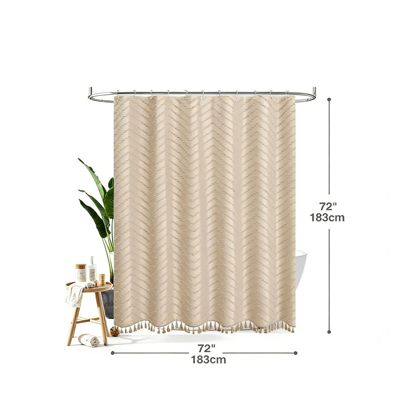 Rideau de douche Boho Farmhouse, Chevron beige