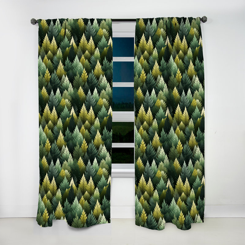 Green Forest Pattern - Bohemian Curtain - Velvet Room Darkening - 1 panel, 52" W x 84" L