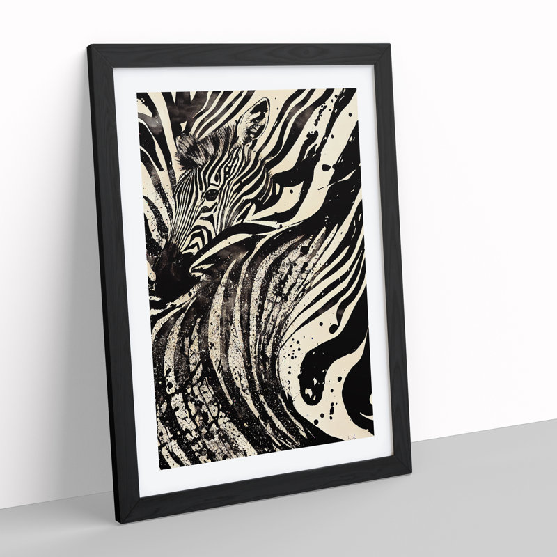 Zebra No.6 Abstract - Single Picture Frame Painting, Black, 34cm H x 25cm W x 2cm D